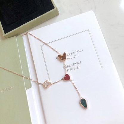[⭐Maelin]LUCKY SPRING 4 MOTIFS ROSE GOLD NECKLACE