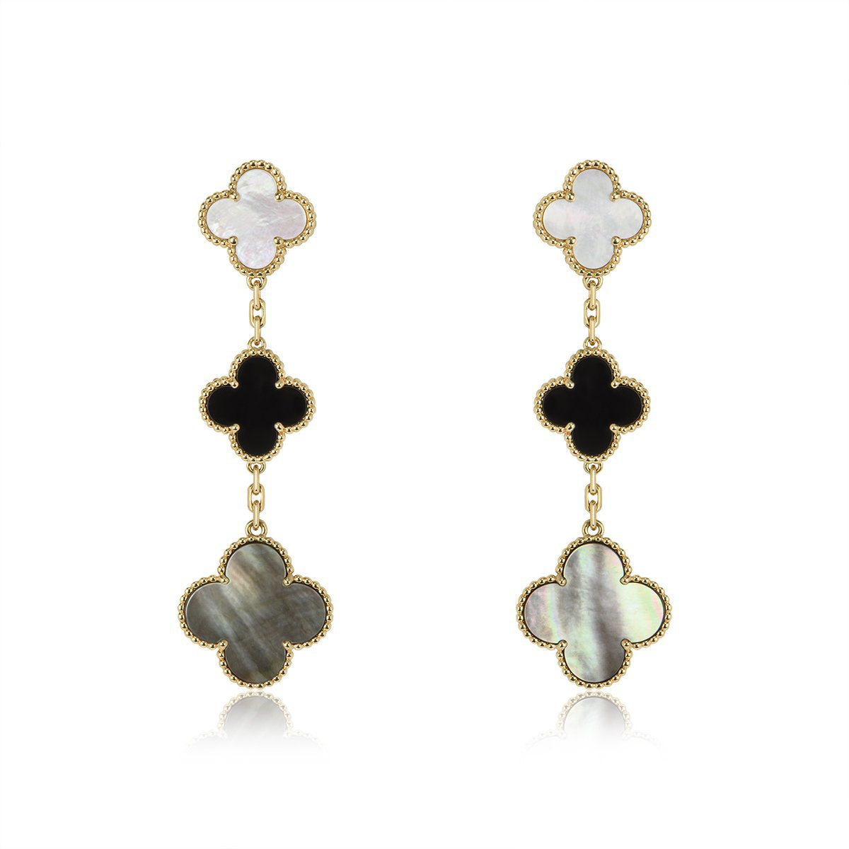 [⭐Maelin]CLOVER EARRINGS GOLD ONYX MOP 3 MOTIF