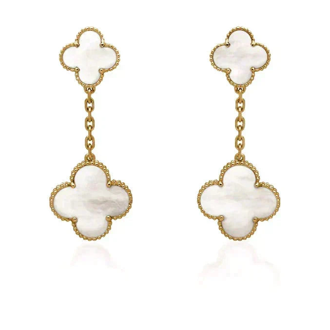 [⭐Maelin]CLOVER 2 MOTIF WHITE MOP EARRINGS