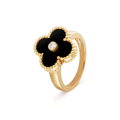 [⭐Maelin]CLOVER ONYX RING GOLD DIAMOND